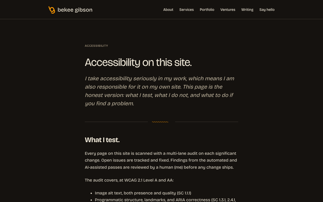 Screenshot of the top of the accessibility statement page on bekee.com.