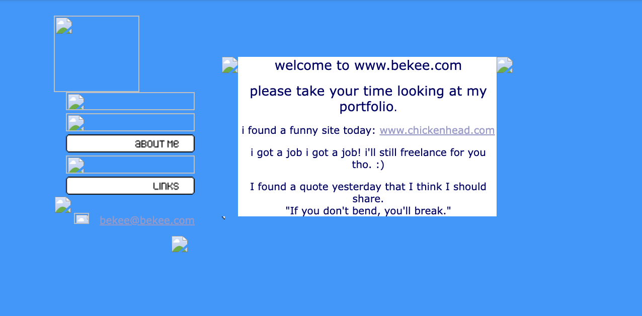 Screenshot of bekee.com, 2001: the 'i got a job' version.
