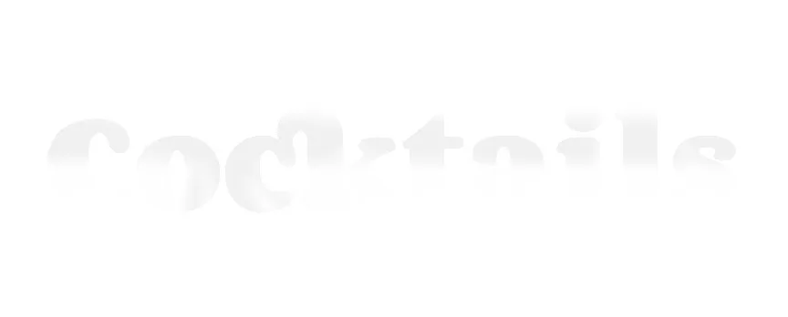 The word "Cocktails" filled with slices of the faint illustration that sat behind each letter, on a white field.